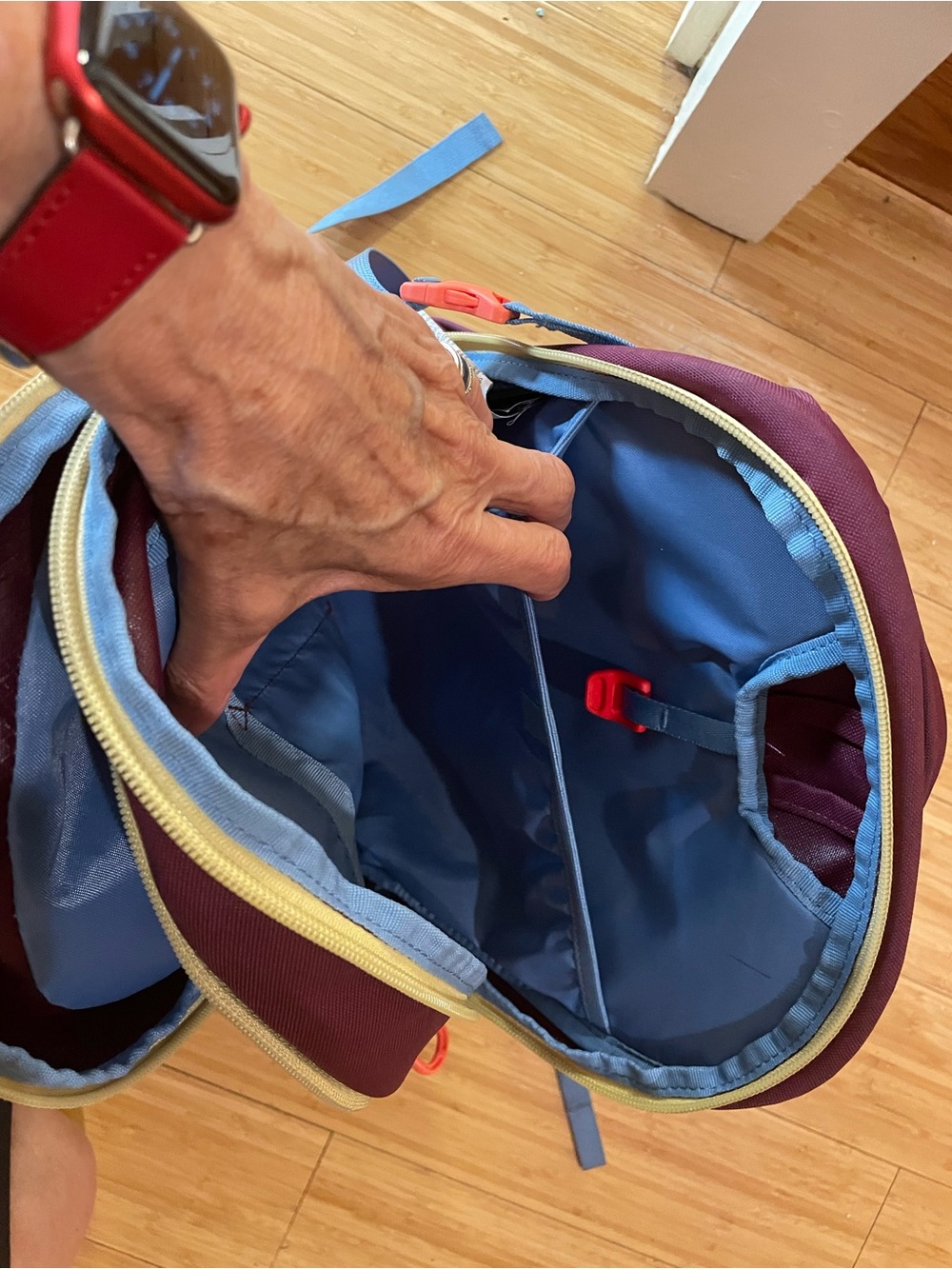 OSPREY Women's Backpack in Deep Burgundy with Blue Straps and Coral Accents - Picture 4 of 7